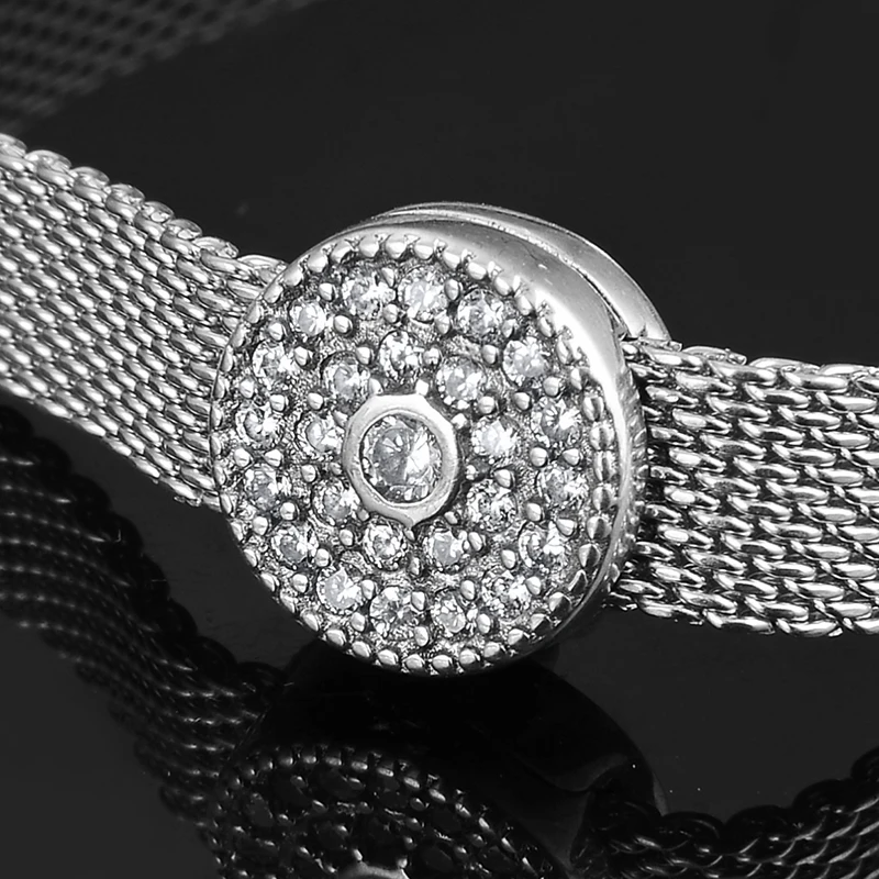

Luxury disc inlaid zircon 925 Sterling Silver European Charm Clips Beads Fit Original Reflection Charm Bracelet Jewelry Making