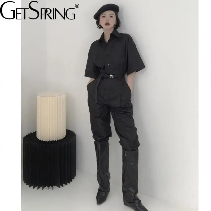 

Getspring женский комбинезон с коротким рукавом, черные комбинезоны-карго, женский комбинезон, повседневный длинный комбинезон в стиле ретро, Ж...