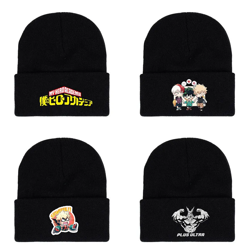 

Anime Boku No Hero Bakugou Katsuki Knitted Cap Hip-Hop Warm Cosplay Hat Unisex Warm Woolen Ear Protection Cycling Cap