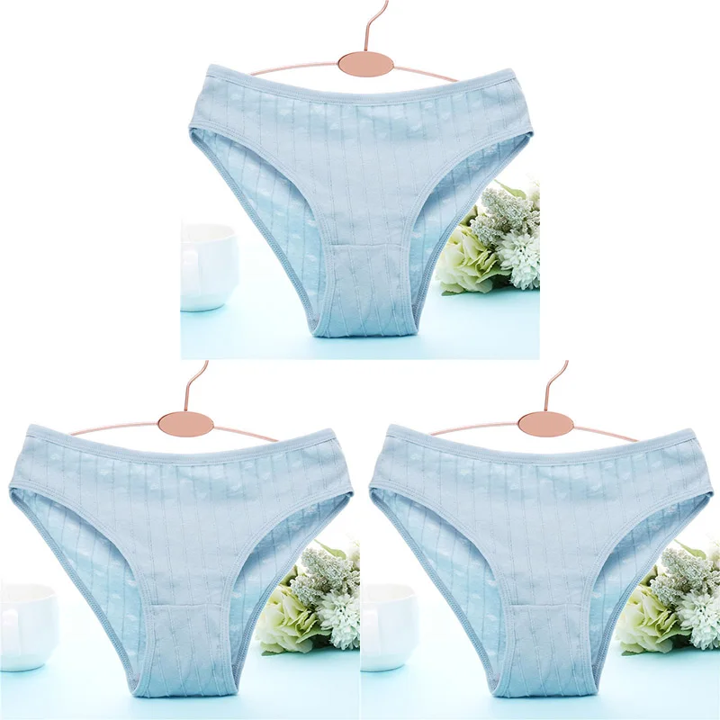 blue 3pcs Хлопковые трусики с тиснением в виде сердца для женщин, одноцветные женские сексуальные трусы-брифы, нижнее белье, трусы, 3D полосатые хлопковые трусики - Цвет: blue 3pcs