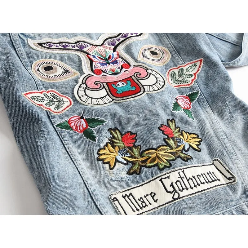 2020 New Hole Denim Jackests Fashion Embroidery Men Jackets Solid Turn-down Collar Cowboy Male Coat Clothes Jaqueta Masculina | Мужская