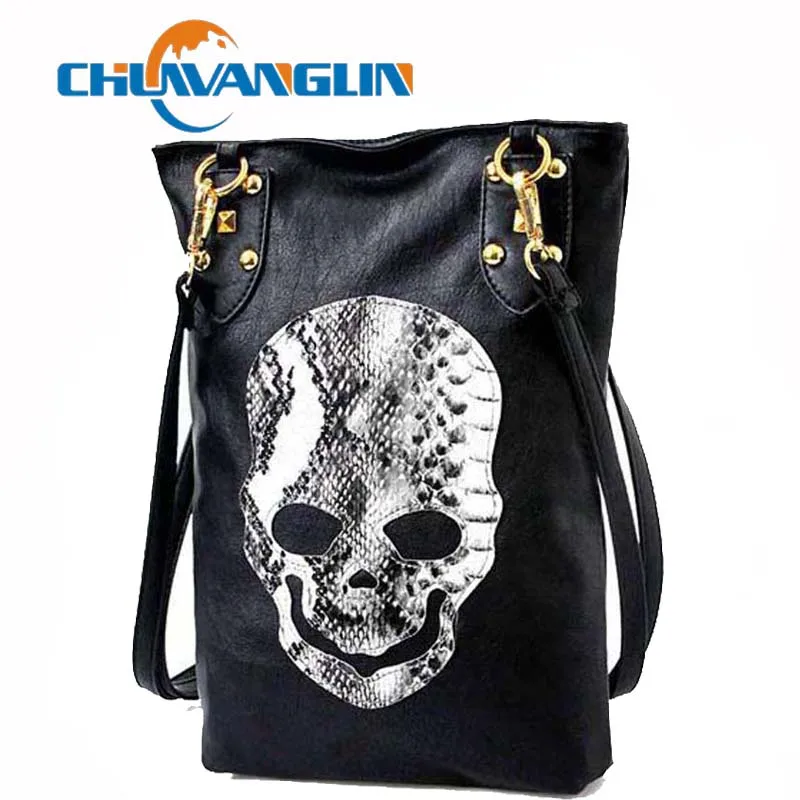 Chuwanglin Панк Черный череп лицо Дизайнерские Сумки из искусственной кожи женская