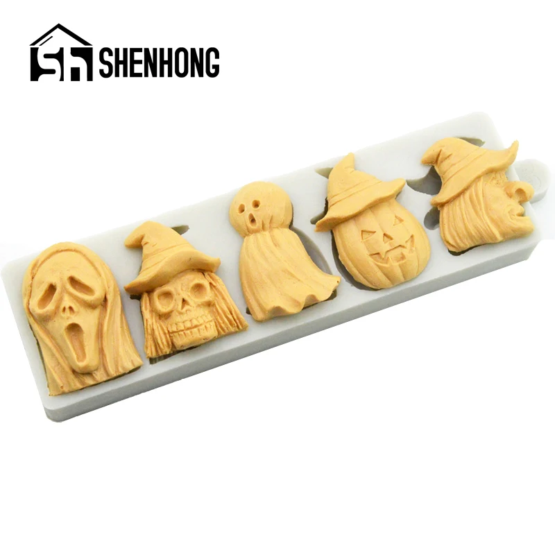 

SHENHONG Halloween Bizarre Ghost Biscuits Pumpkin Pie Silicone Fondant Cake Mold Chocolate Candy Sugar Craft Decorating Mould