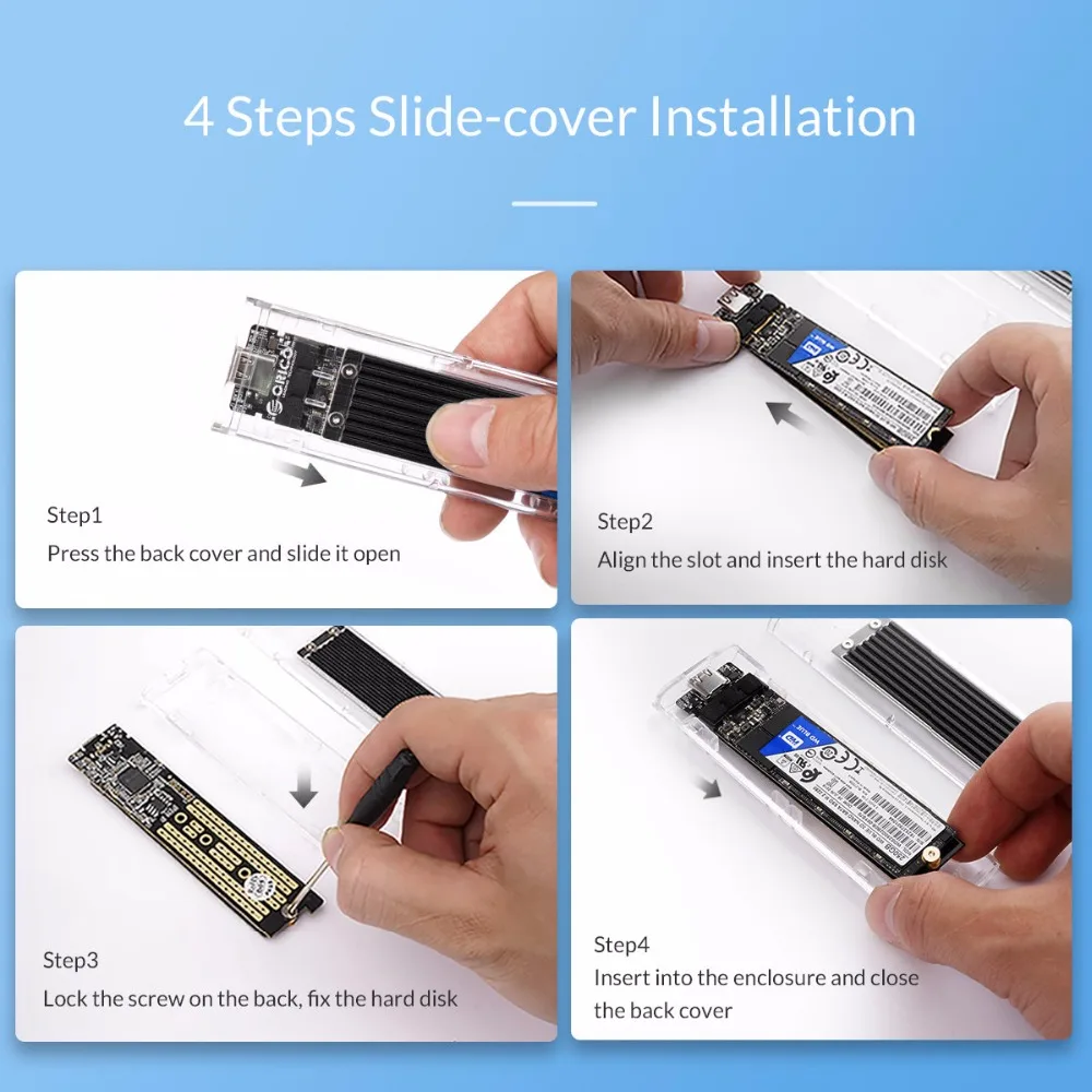 ORICO M.2 SSD Case M.2 USB M Key NVMe SSD Enclosure Transparent Hard Drive Disk for M2 NVMe SSD Enclosure Type C 3.1M2 SSD Case