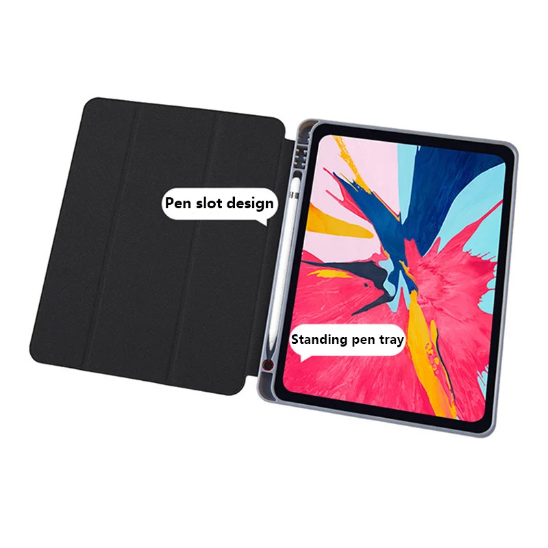 

for ipad air4 protective cover with pen slot 2020 tri-fold sleep for ipad pro 11 silicone flat protective leather case