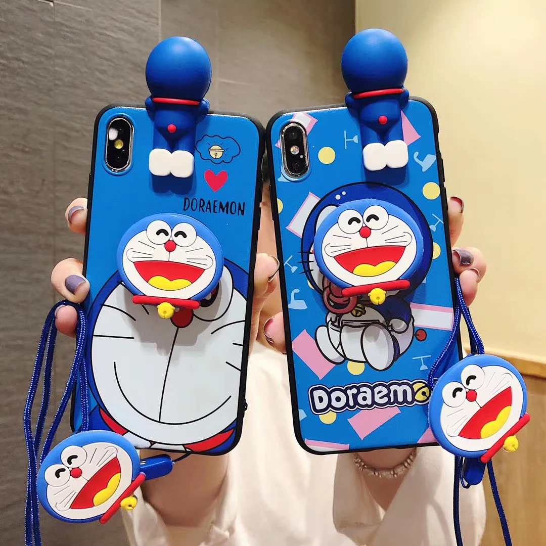 Милый мультяшный комплект Doraemon чехол для телефона с ремешком iPhone 6 7 8plus 11 12 13 14pro X XS