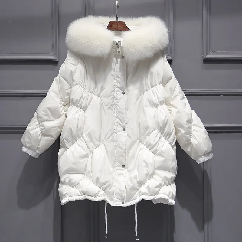 Зимняя куртка пуховик Для женщин Повседневное Длинная толстовка с мехом большой