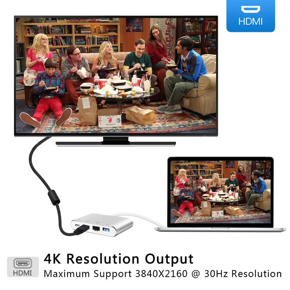 4 в 1 адаптер USB 3 Type C HDMI 4K + Gigabit Ethernet RJ45 0 мультипортовый конвертер разветвитель для