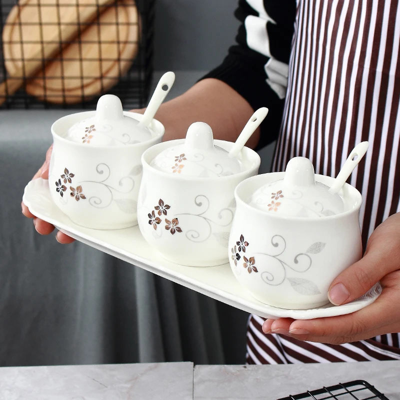 Бытовая Керамическая банка для приправ шасси набор из трех предметов кухонные