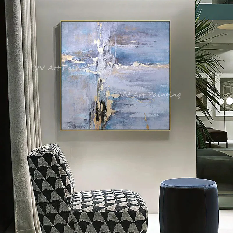 

Синий простой чистый пейзаж, Современная Скандинавская картина ручной работы 100%, абстрактная картина маслом океана, моря, скандинавский настенный рисунок для домашнего декора