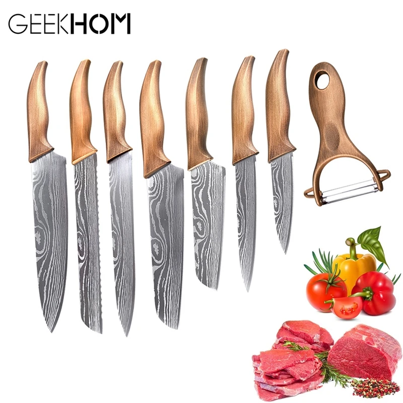 GEEKHOM кухонный нож набор для повара японский Нержавеющая сталь приготовления