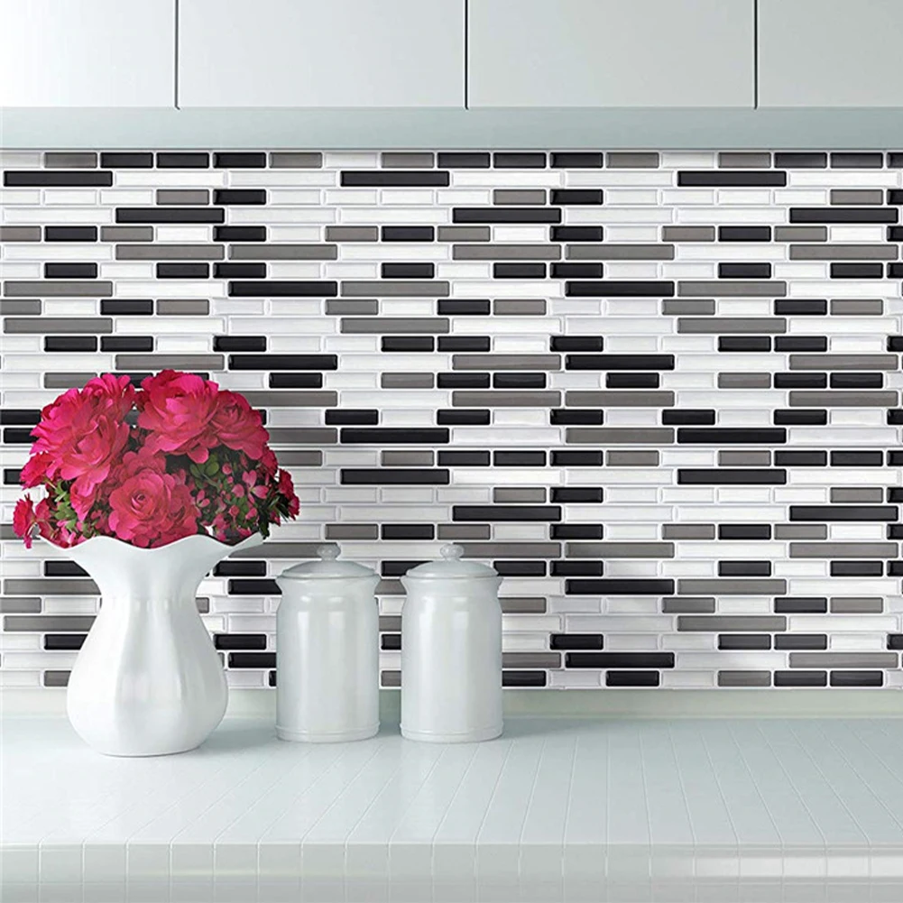 

Bathroom Wall Paper 3D Tile Brick Stripe Wallpaper Sticker Self Waterproof Countertop Removable Backsplash Decor 28.5cm/11.2in