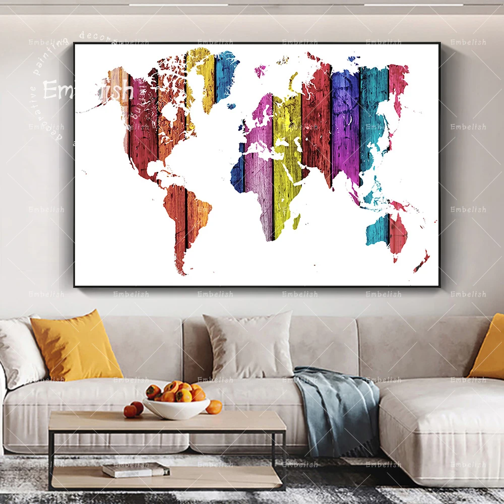 

1 Pieces Colorful World Map HD Print On Canvas Oil Paintings For Living Room Modern Artworks Home Decor HD Canvas Oil Paintings