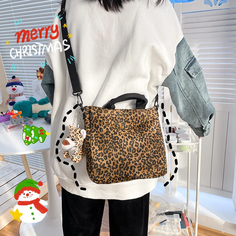 

Shopping Bags Women Cow Pattern Canvas Harajuku Sweet Girls Ulzzang Korean Leisure Popular Simple Chic Shopper Female Chic Ins