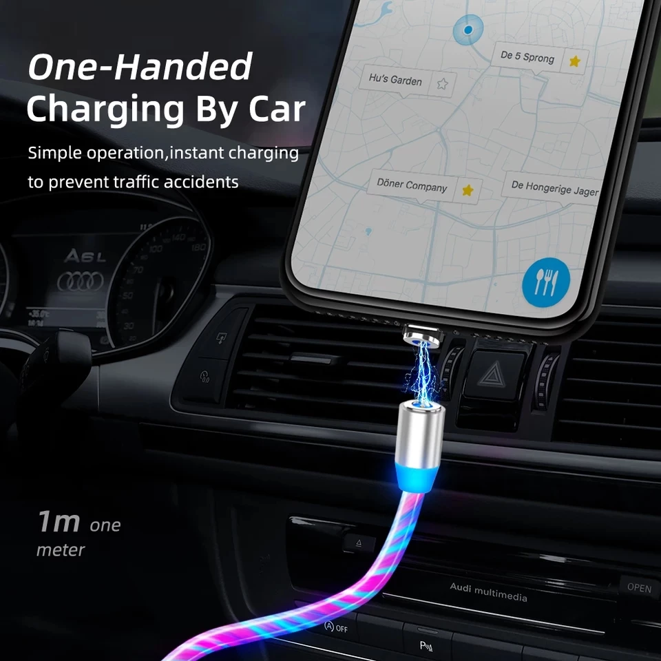 

Magnetic fast charging Mobile Phone Cable Flow Luminous Lighting cord charger Wire for Samaung LED Micro USB Type C for iphone