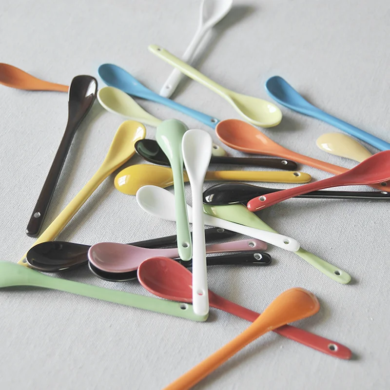 Цветная Керамическая ложка с длинной ручкой для посуды мини перемешивания кофе