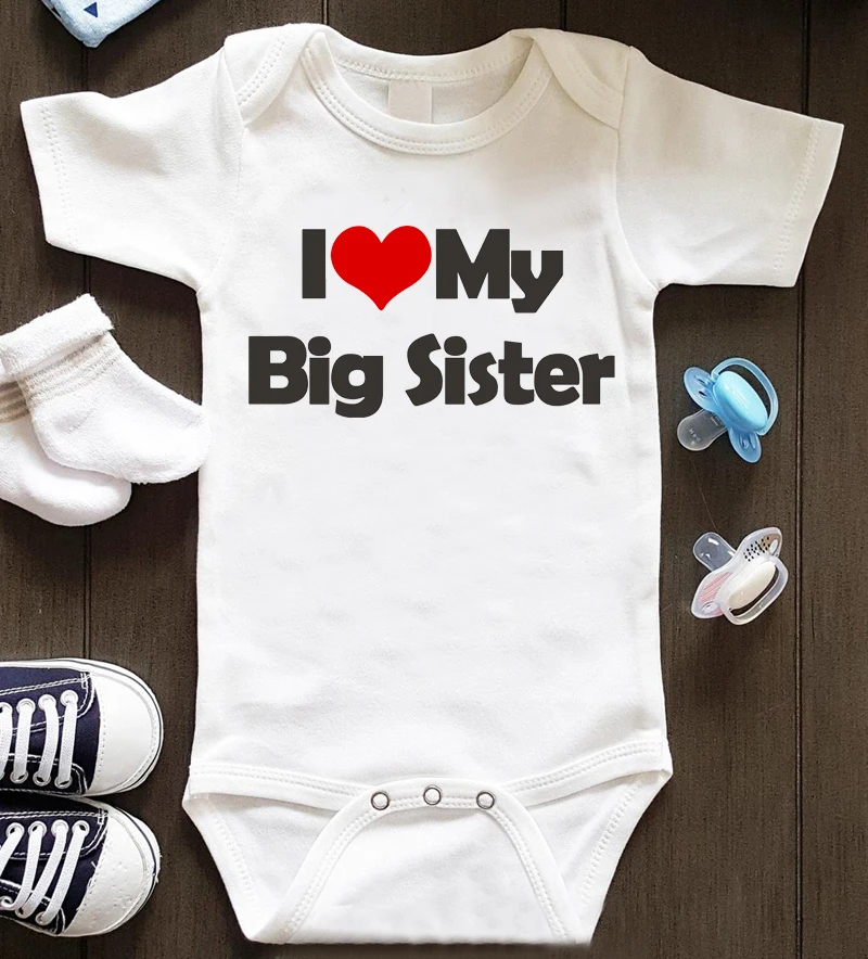 Футболки с надписью I Love My Big Sister (старшая сестра) С принтами для маленьких детей