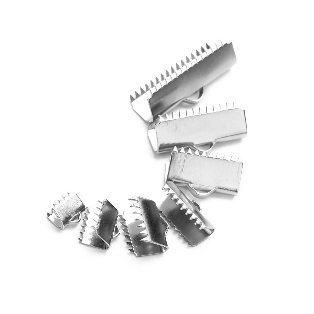 

20pcs/lot 6/8/10/13/15/20/25mm Stainless Steel End Fastener Hook crimp Clasps Connectors Flat Leather Cord For Jewelry Making