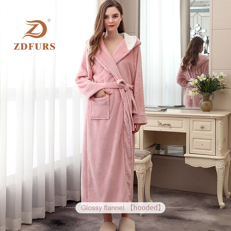 ZDFURS* зимний длинный фланелевый Халат большого размера 100 кг, утепленный теплый халат для женщин, женские длинные кимоно для мужчин