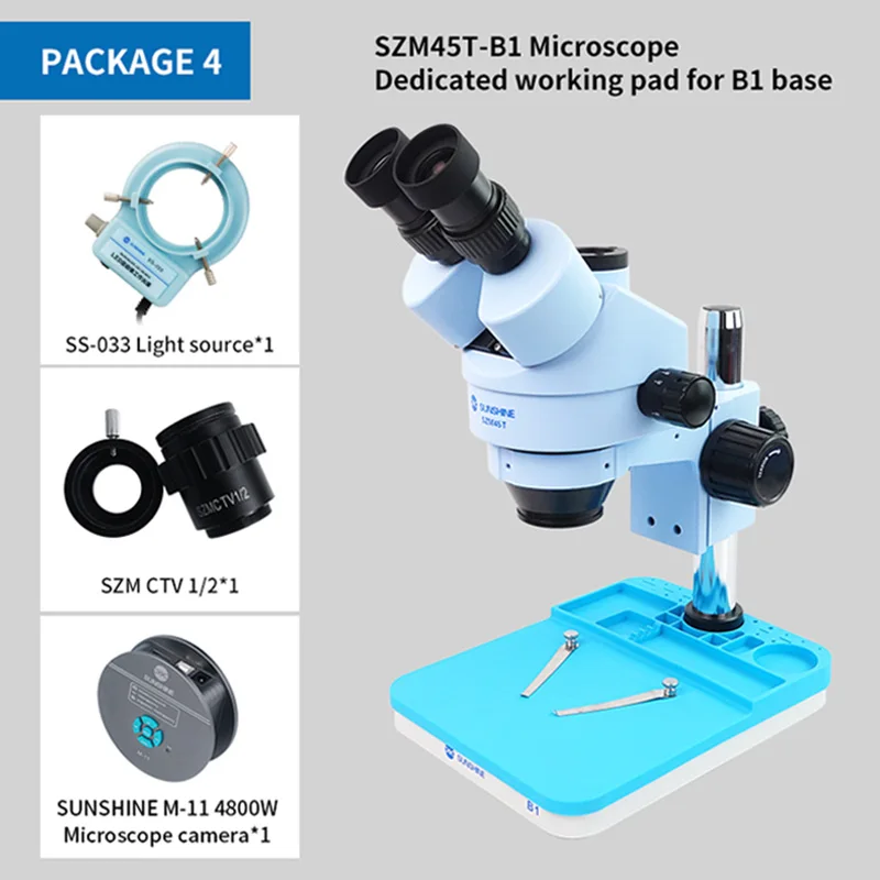 SUNSHINE SZM45-B1 7X-45X Continuous Zoom Binocular HD Stereo Microscope + B1 Base Pad | Инструменты