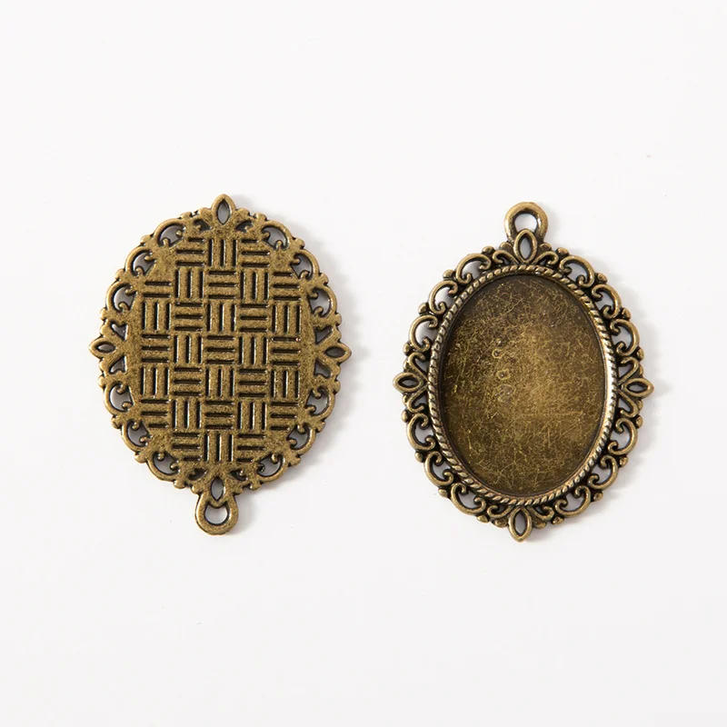 10 шт. антикварная серебряная овальная чистый филигранный основа Подвески поднос