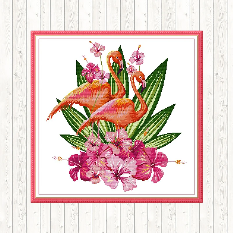 Flamingo Cross Stitch Sets DIY Crafts DMC Cotton Thread Canvas Needlework Embroidery 14ct 11ct Count Patterns Kits | Дом и сад