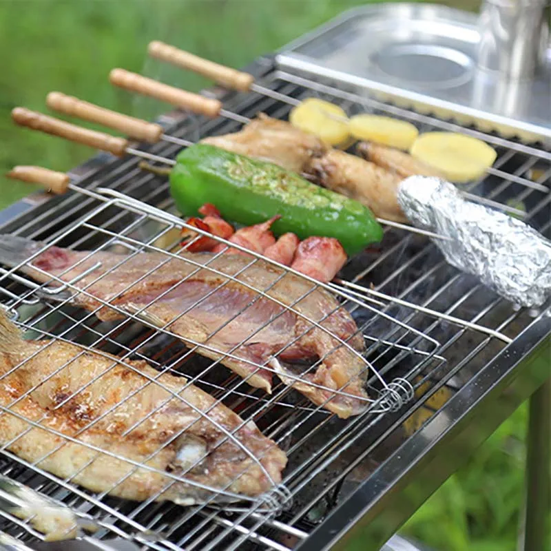 Корзина для гриля и барбекю подставка из нержавеющей стали с зажимами сетки
