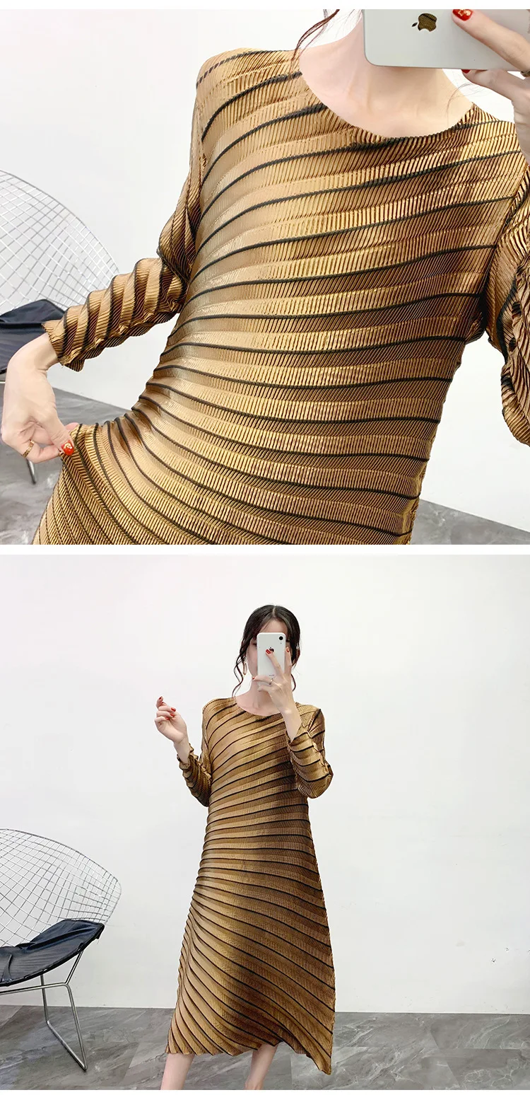 MIYAKE сложить тяжелой промышленности платье осень и зима новые с подогнутыми концами Нижние Платья Серебро Большой размер длинное платье для женщин