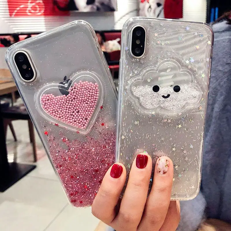 Жидкое Сердце Блеск порошок улыбка лицо облака телефонные чехлы для iPhone X XR XS Max 6 6S 7 8 Plus мороженое мягкая динамическая задняя крышка