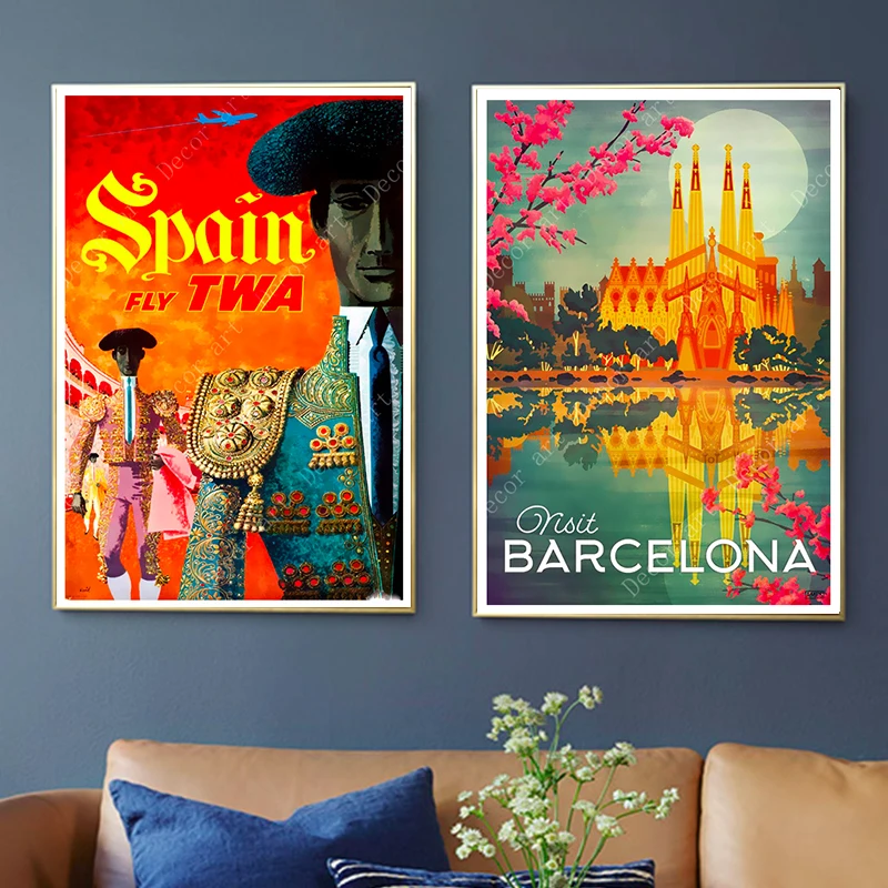 Испания путешествия холст живопись винтажные настенные постеры из крафт бумаги