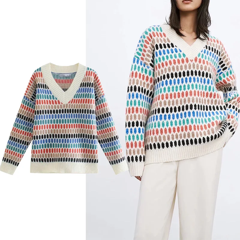 

Женский жаккардовый свитер с длинным рукавом, на осень/зиму