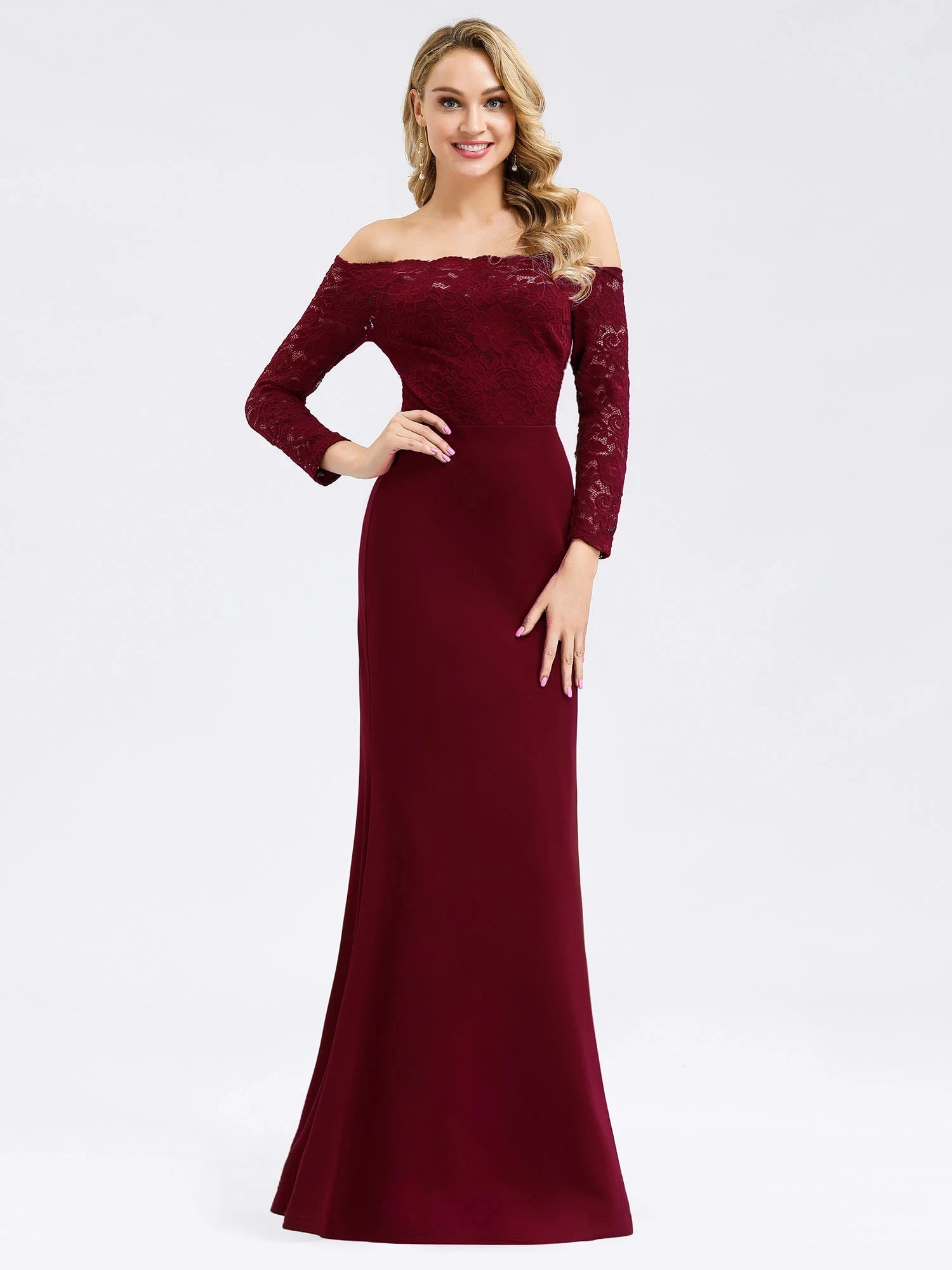 

Elegant Off Shoulder Mermaid Wholesale Evening Dress with Lace Sleeves