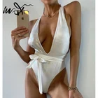 Слитный купальник In-X со змеиным принтом, Женский бандажный купальник, женский сексуальный купальный костюм с глубокой юбкой, пляжная одежда, лето 2021