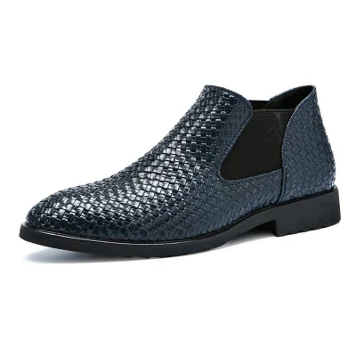 Для мужчин ботинки челси магазин при фабрике бренд slip-on кожаные высокие мужские ботинки# AF3718 - Цвет: Blue