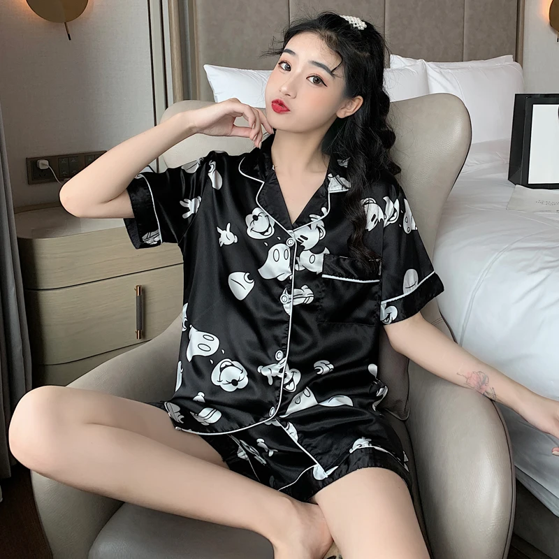 

Disney Oversize Womens Top and Shorts Pajamas Sets Sleepwear Home Wear Nightgown Suit Spring Autumn Sleepshirts Mickey Mouse