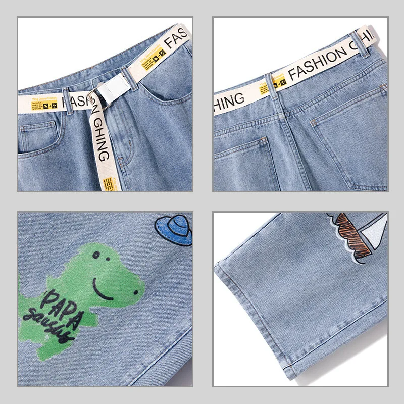 2022 new men's jeans men's loose straight leg men's wear straight leg wash jeans men's fashion print jeans men's wide leg pants