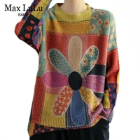 max lulu spring new fashion clothes women floral casual sweaters ladies vintage loose jumpers female elegant oversized pullovers