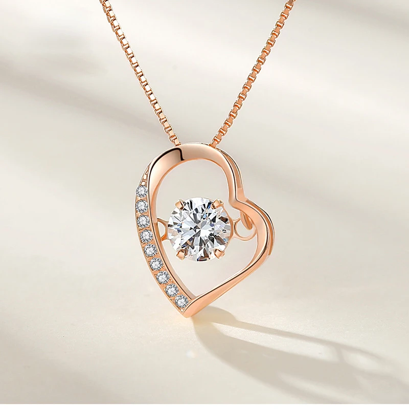

High Quality Real S925 Fine Jewelry Zircon Heart Pendant Fashion Jewelry Necklace Pendants Set Chain Fashion Accessories Jewel