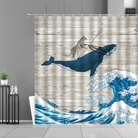 cartoon funny whale shower curtains cat whales sea wave mermaid tropical fish underwater world bath curtain children room decor
