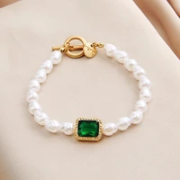delysia king 2021 new pearl bracelet creative retro fashion simple temperament inlaid green gem bracelet