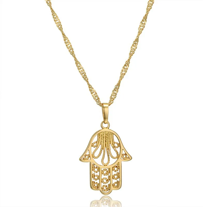 Купи Classic Hamsa Hand of Fatima Charm Pendant Necklaces for Women Gold Color Palm Chokers Collar Jewelry Collier Femme Dropshipping за 205 рублей в магазине AliExpress