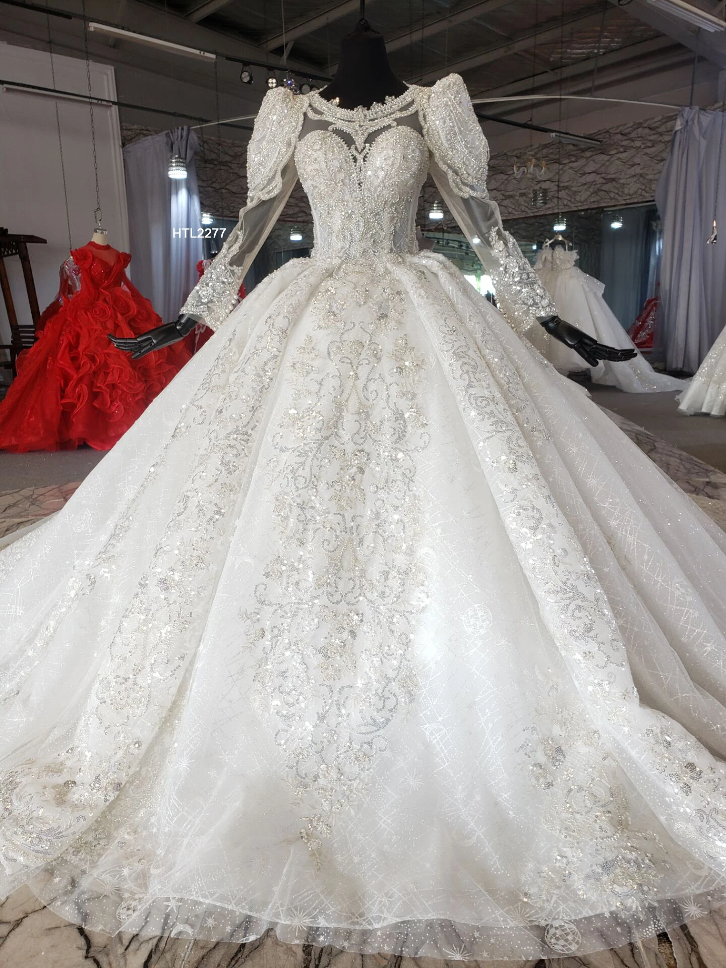 

Новинка 2022 г., свадебное платье принцессы стиль гражданский, с длинным рукавом, круглым вырезом и блестками, свадебное платье, стиль бохо, сд...