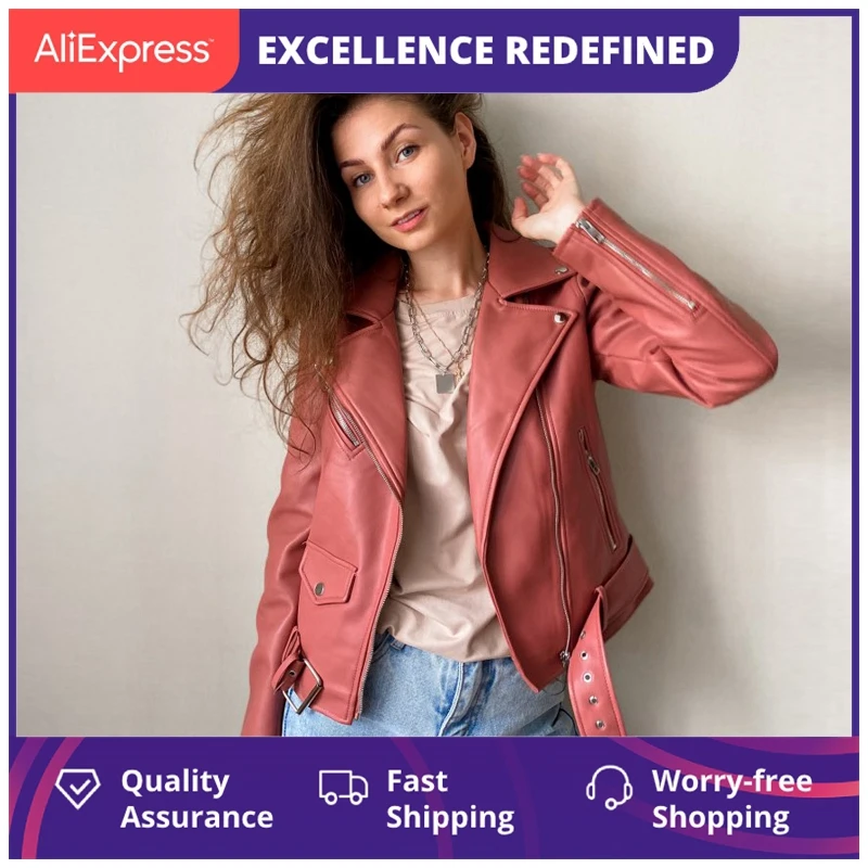 

Куртка женская из искусственной кожи с поясом, приталенный короткий Байкерский пиджак на молнии, верхняя одежда, осень 2021