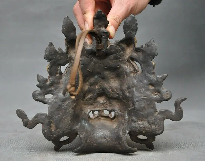 

wedding decoration 8" Tibetan bronze Mahakala Dorje Wrathful Deity Buddha face Wall hanging statue