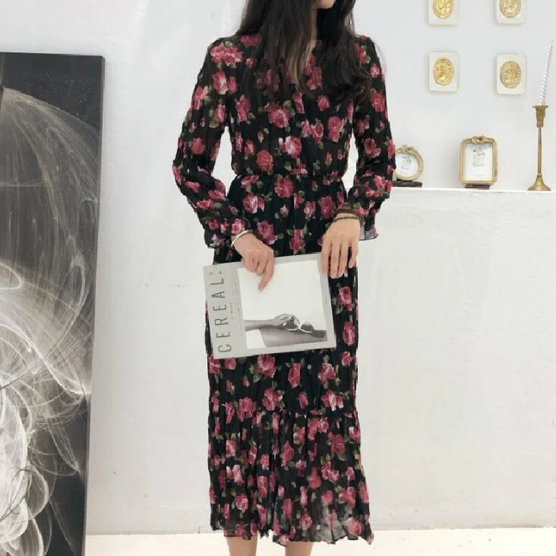 Женское платье миди YAMDI винтажное трапециевидной формы с цветочным принтом и