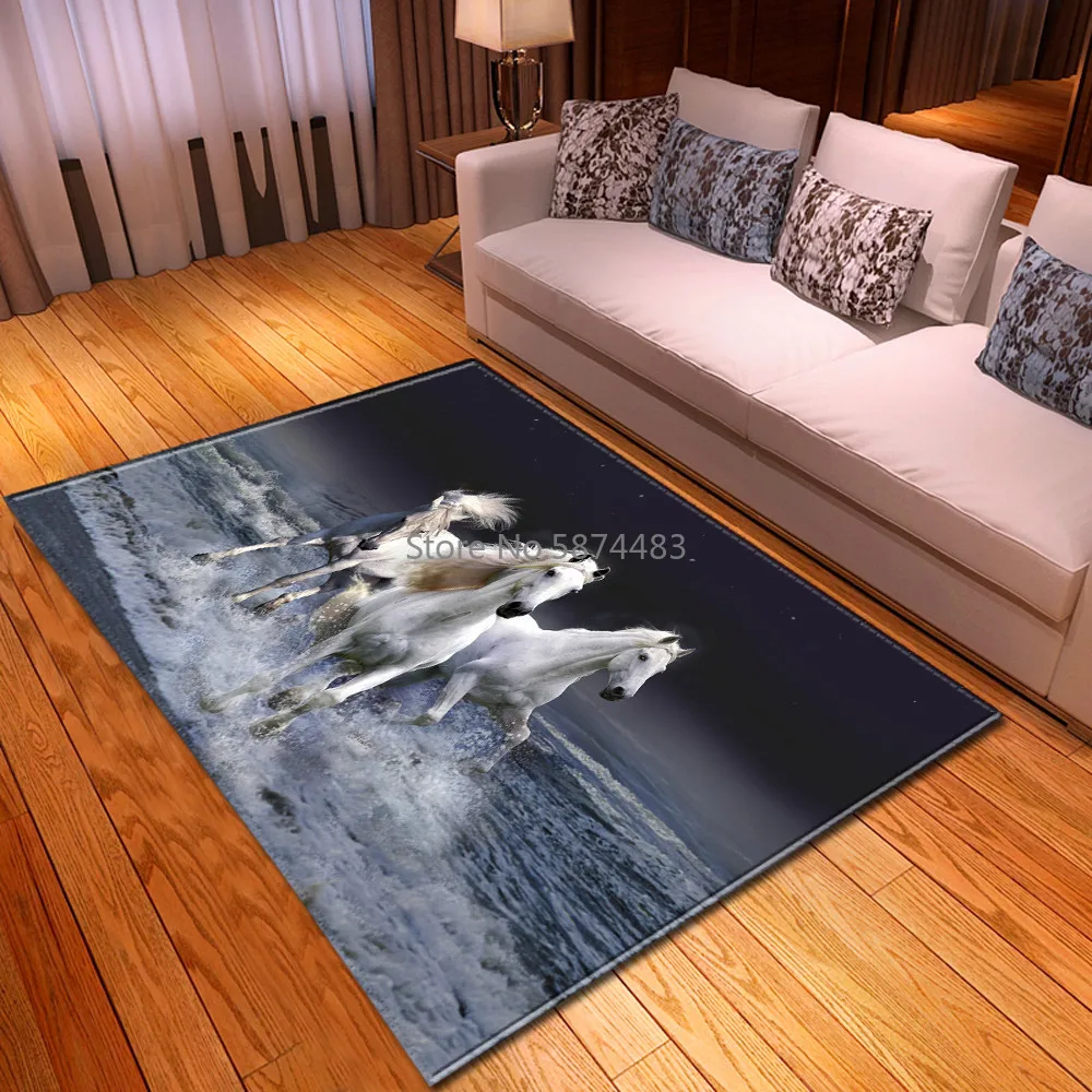 Mordern Parlor Horse Area Rugs Flannel Anti-slip Bedroom Rug Bedside Floormat Large Living Room 3D Carpets for Home Decorative images - 6