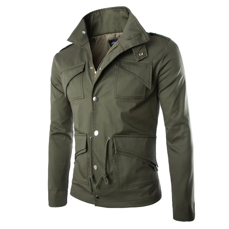 Мужская приталенная куртка с отложным воротником однотонная однобортная