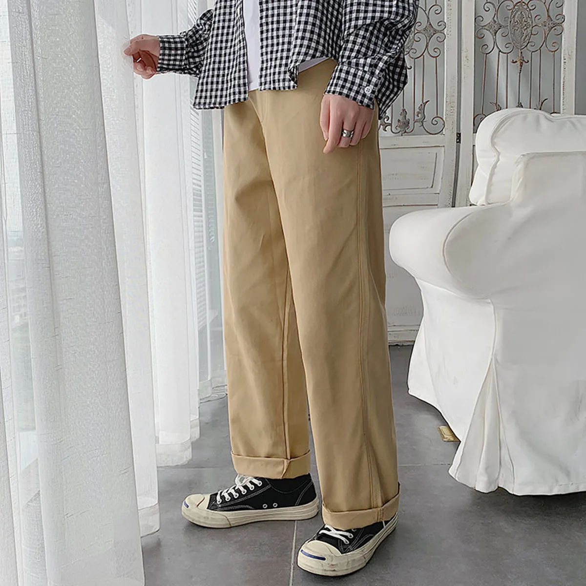 Брюки карго мужские прямые однотонные свободные брюки с широкими штанинами