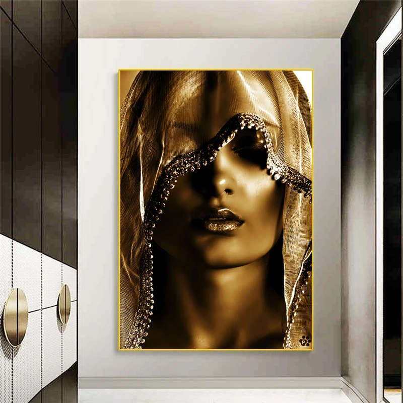

Nordic Style Golden Makeup Women Canvas Paintings Posters And Print Wall Art Pictures Modern Cuadros For Living Room Decor