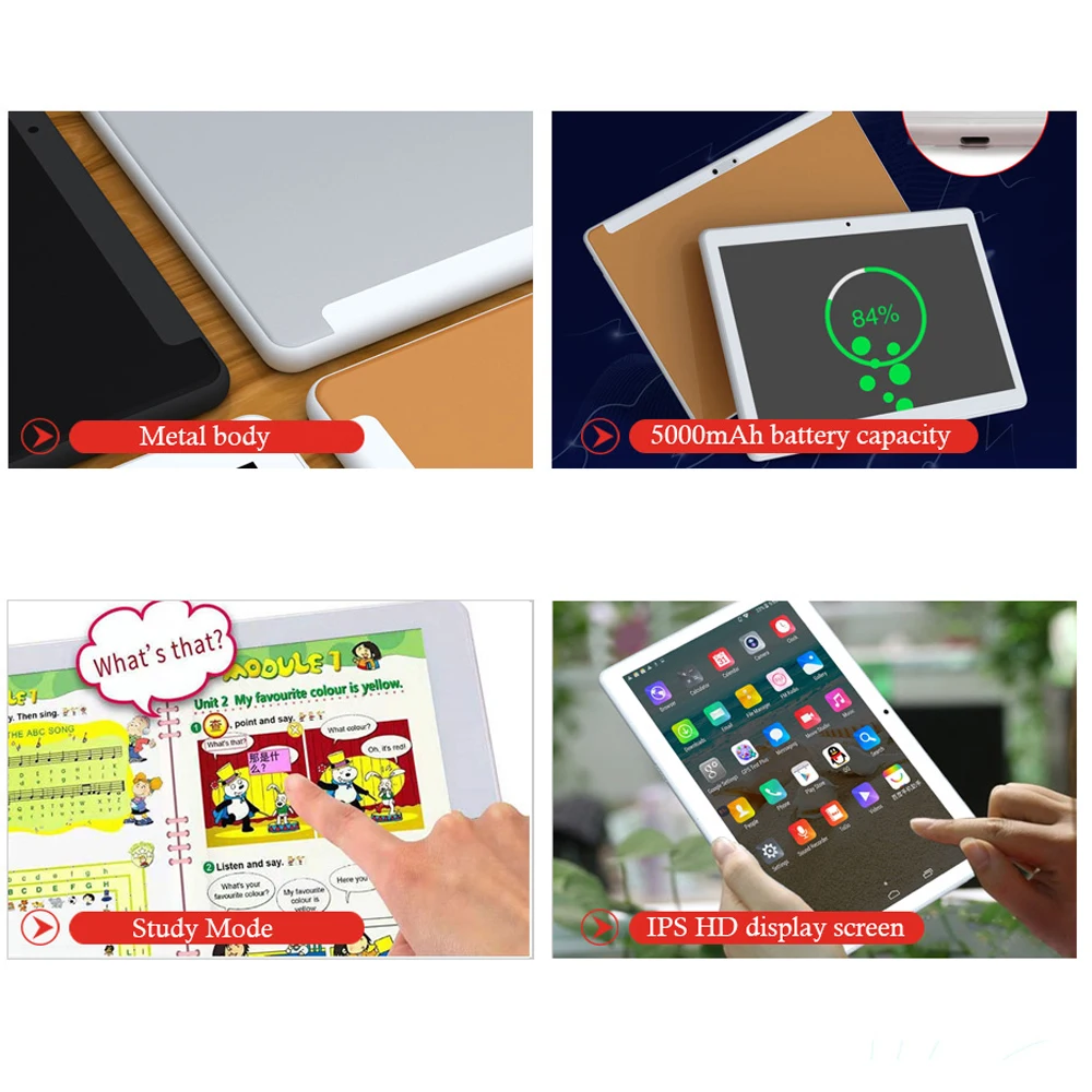 ANRY RS20 2 in 1 tablet with Keyboard Case 10 inch tablets 10 Tablet Pc Android 8.1 2GB RAM 32GB ROM 4G Phone Call IPS Screen